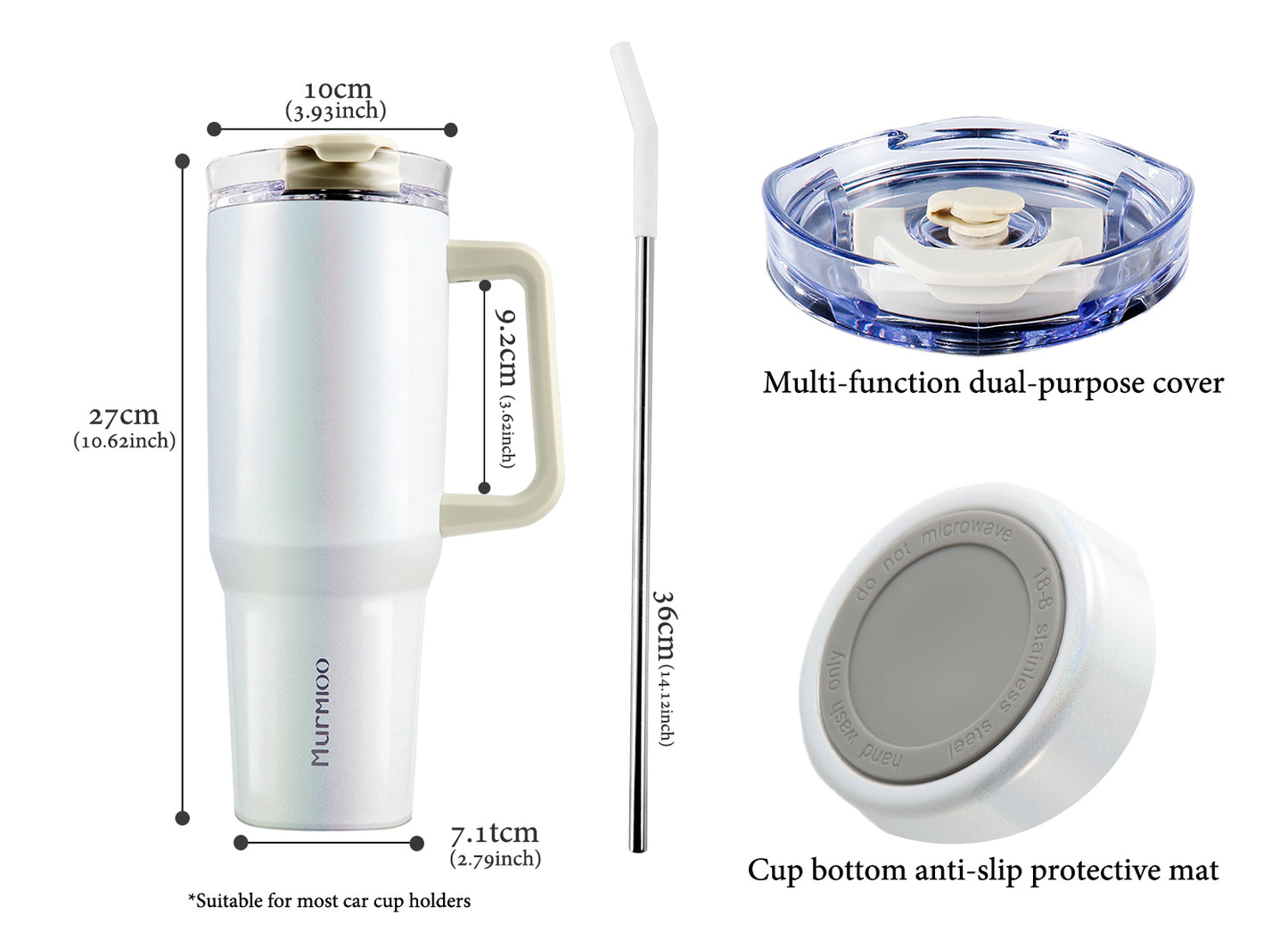 1200ML Tumbler - White Rainbow Paint