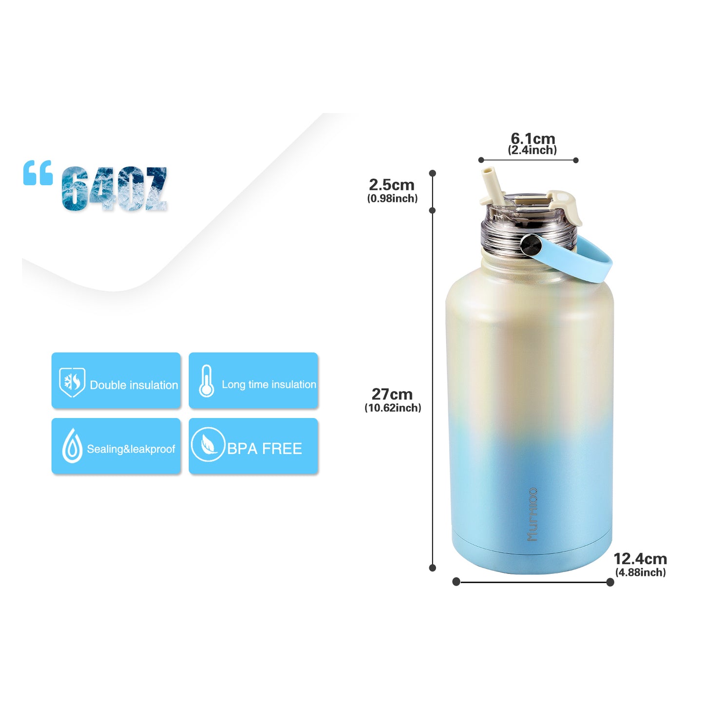 1900ML Sports Bottle - Blue White Gradient
