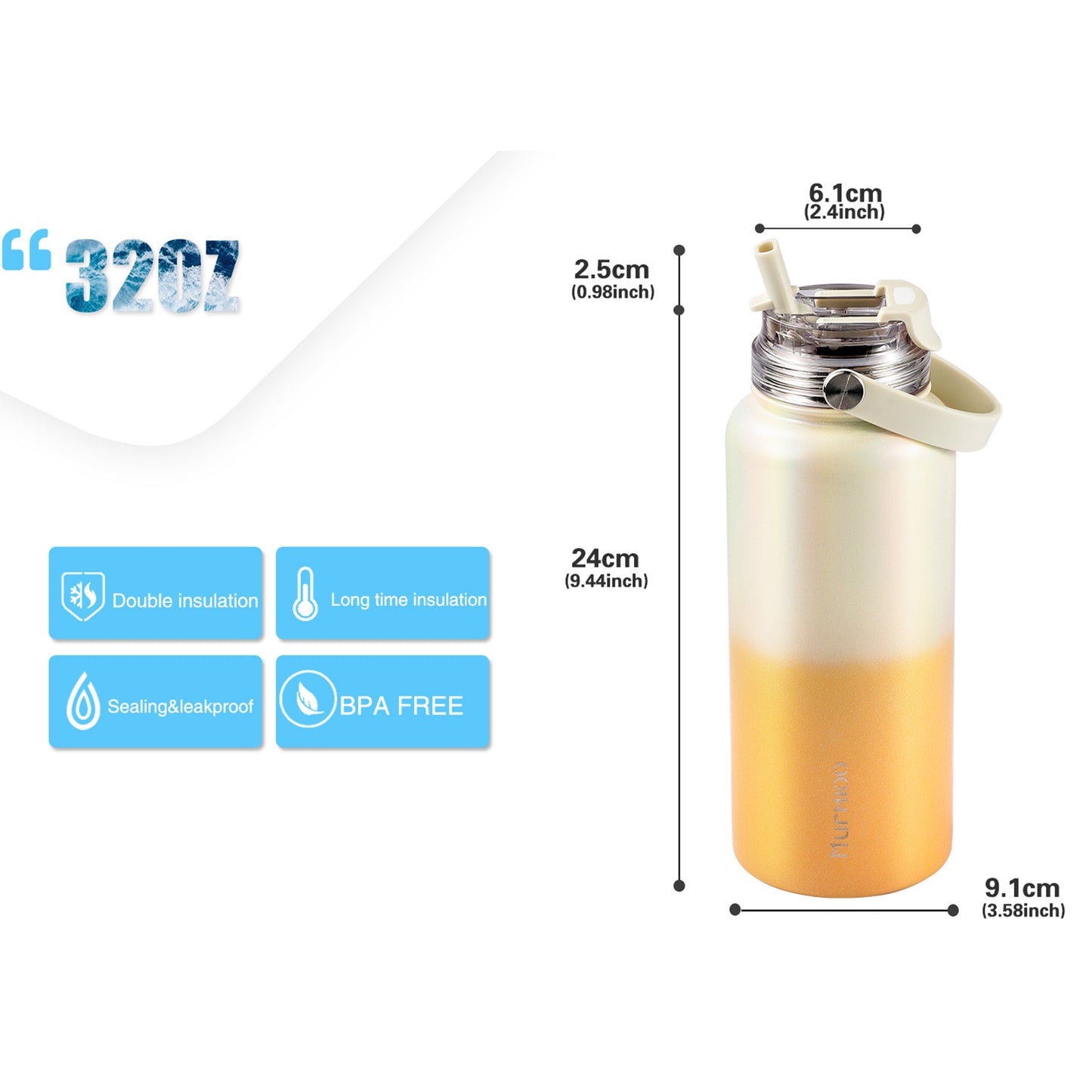 960ML Sports Bottle - Yellow White Gradient