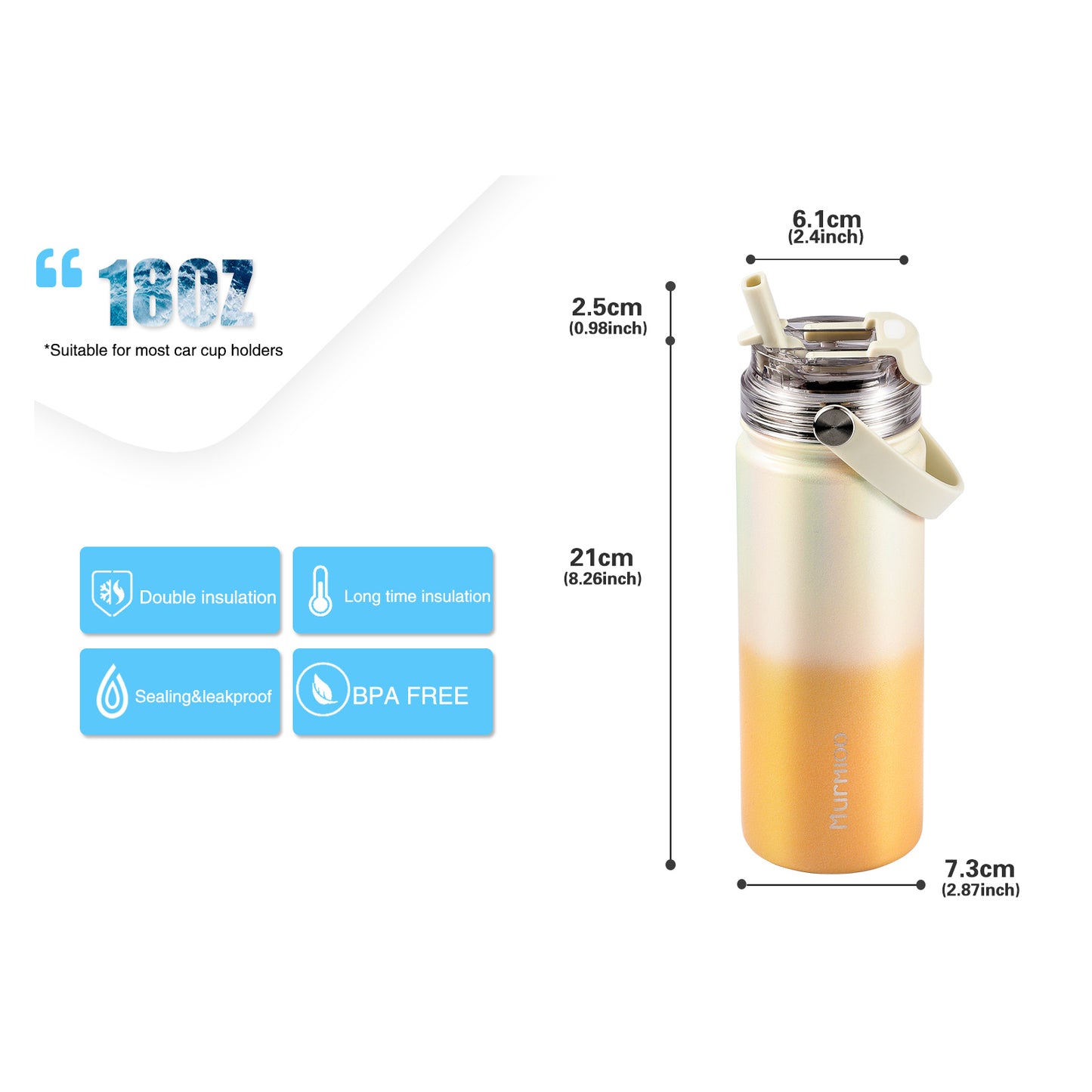 Botol Olahraga 18OZ - Gradien Kuning dan Putih