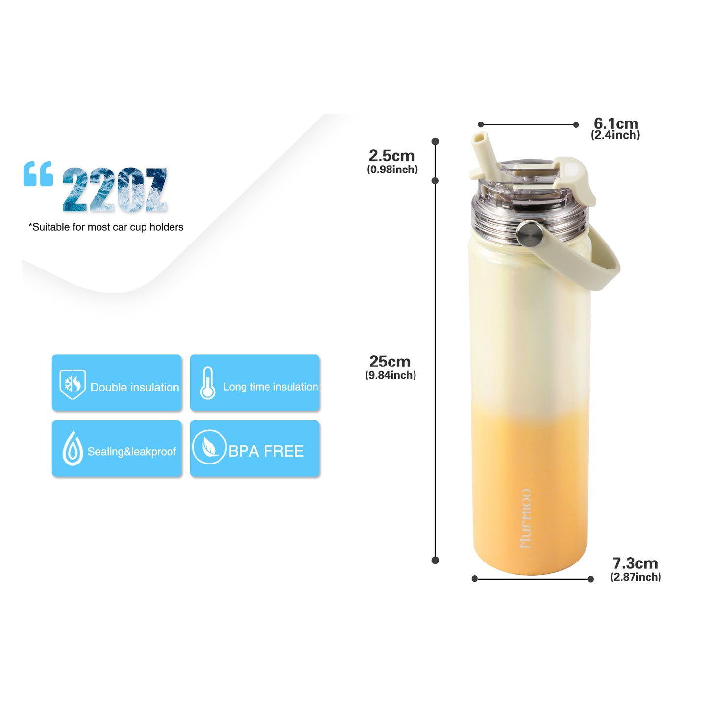 660ML Sports Bottle - Yellow White Gradient