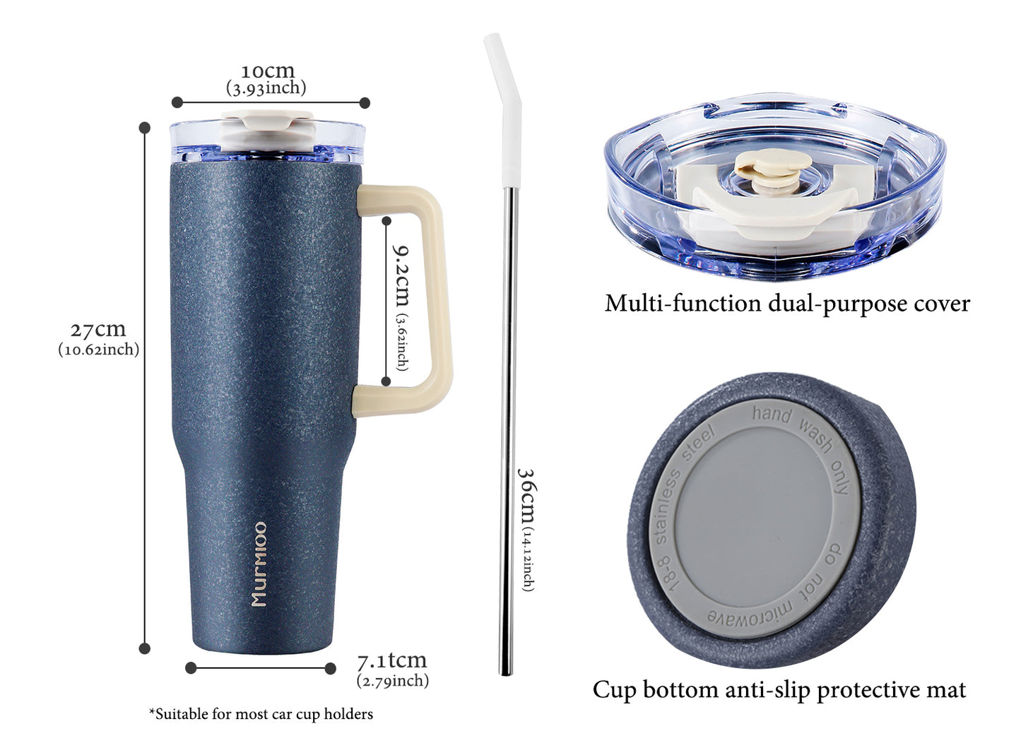 Murmioo 40 oz Tumbler - Bunga Es Biru Tua