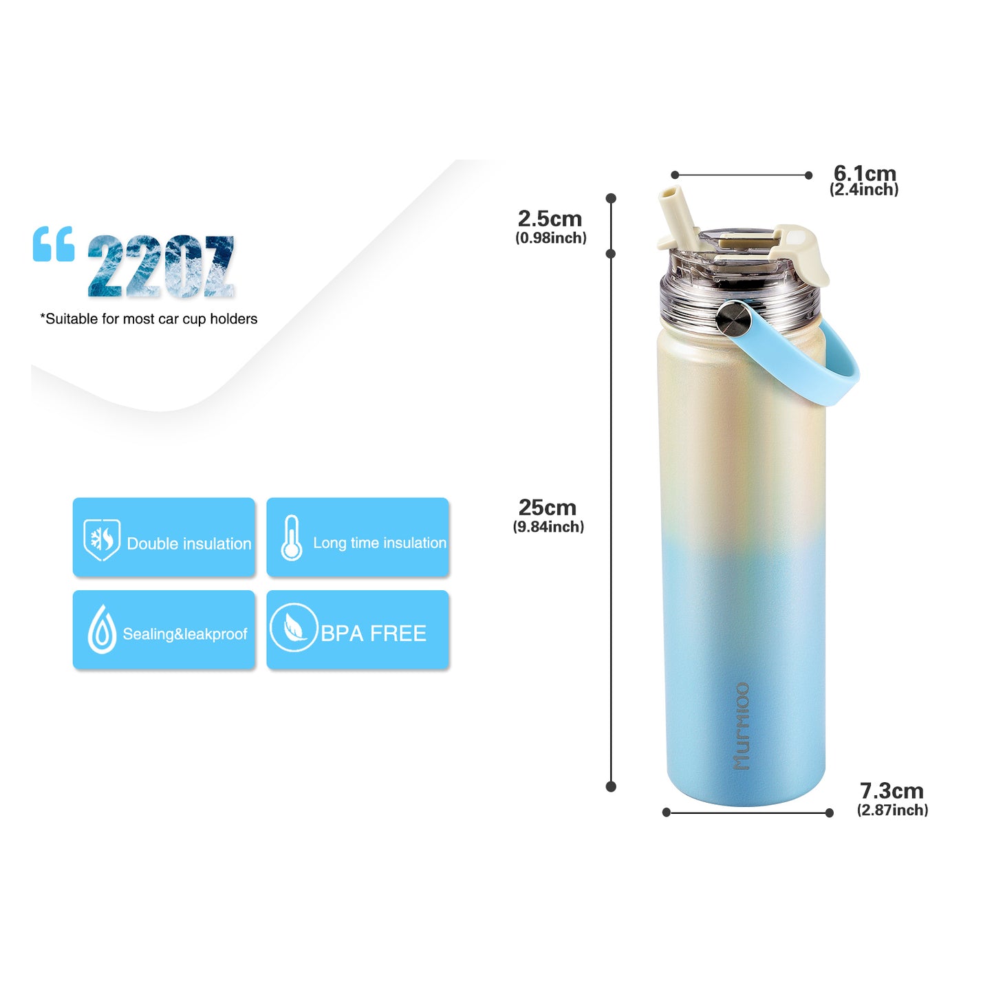 660ML Sports Bottle - Blue White Gradient