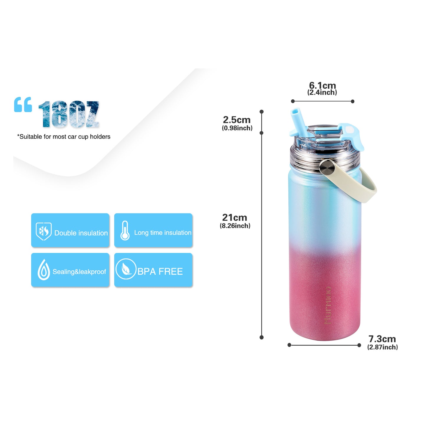 540ML Sports Bottle - Rose Blue Gradient