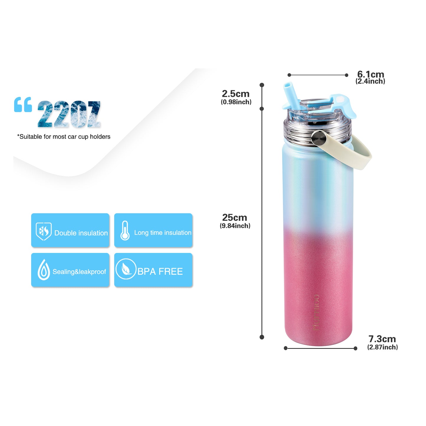 660ML Sports Bottle - Rose Blue Gradient