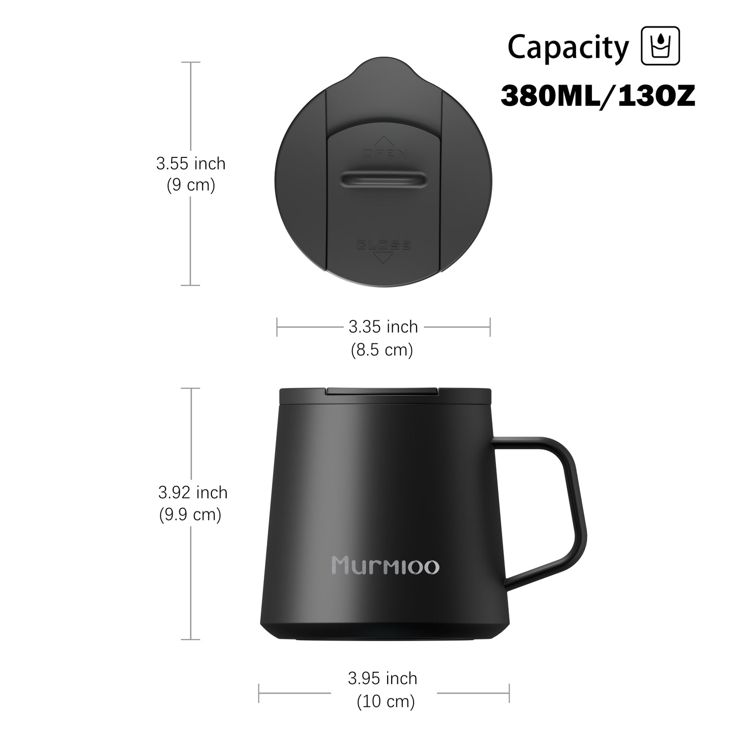 Coffee Mug with Handle - Black 380ML