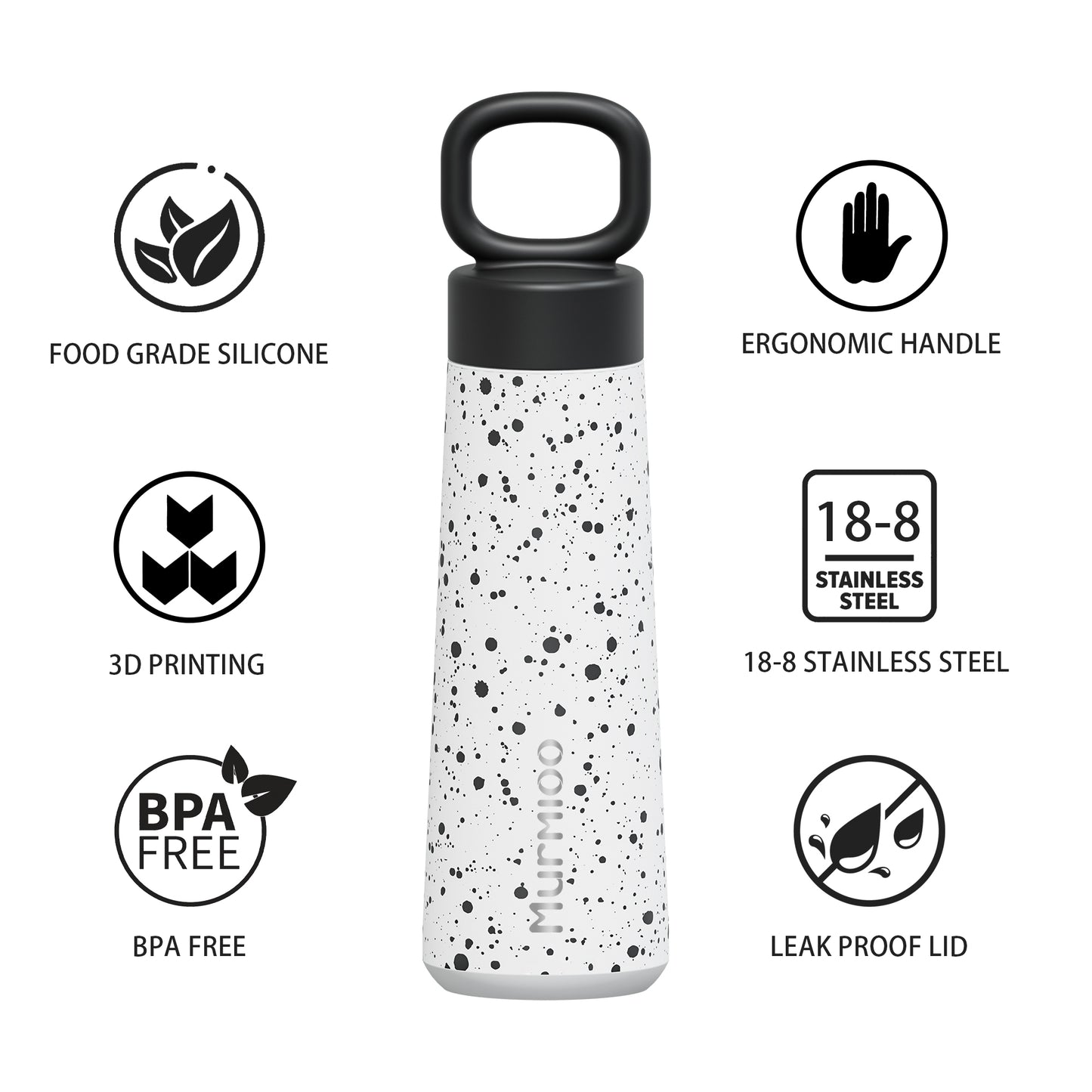 Water Bottle with Handle-Black Speckle